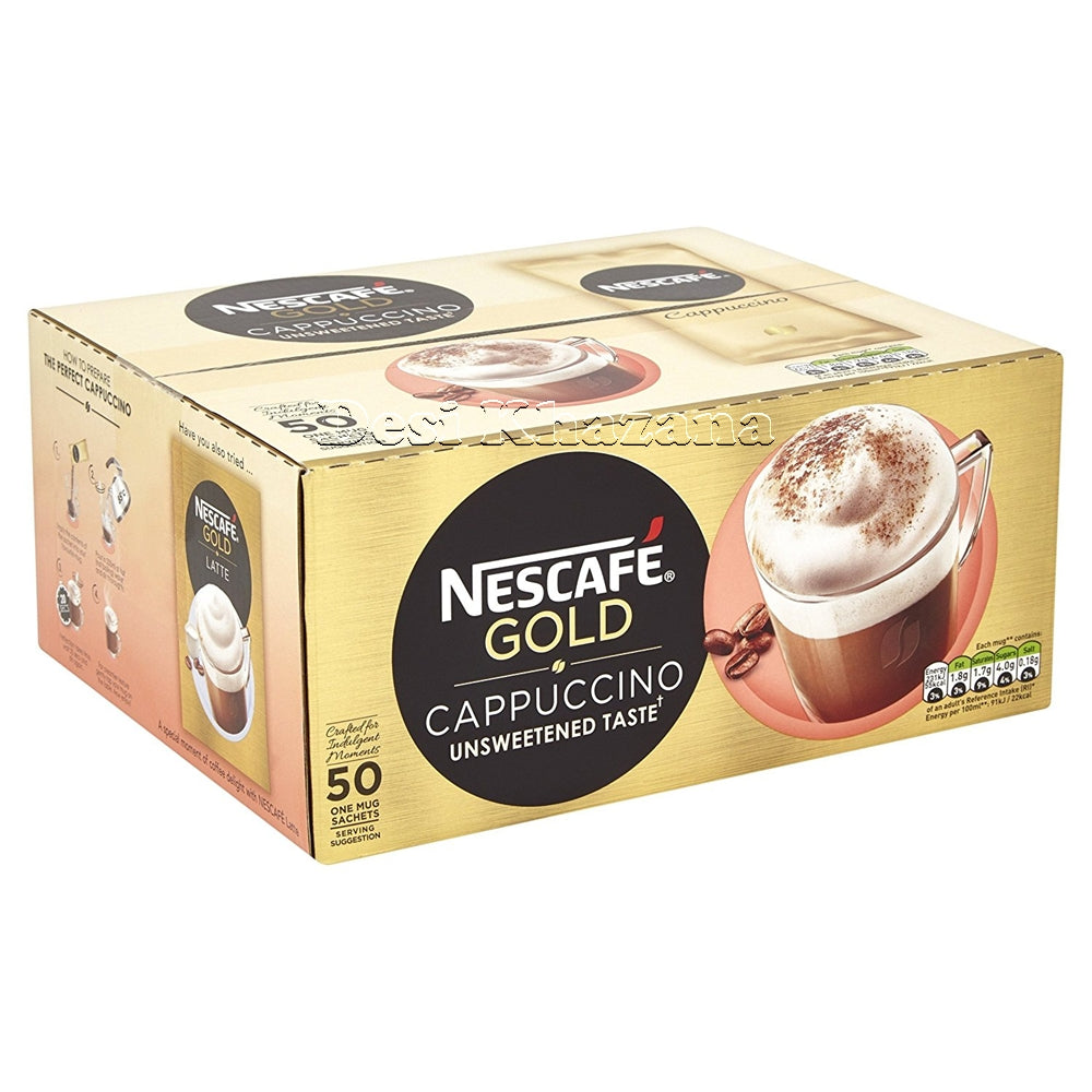 NESCAFE GOLD Unsweetened Cappuccino Sachets, Box of 50 - Desi Khazana